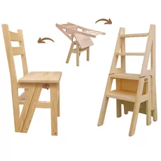 Ladder Chair, 2 in 1, Folding, Duplex, Solid Wood, Step Up, Transilvan, 90x42 cm, Natural Wood