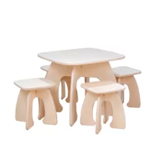 Transilvan Szett, Honey, Asztalka 4 székkel, gyerekeknek, 60x60x50 cm, Natúr