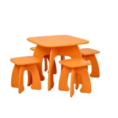 Transilvan Szett, Honey, Asztalka 4 székkel, gyerekeknek, 60x60x50 cm, Narancssárga