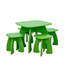 Kids' Table & 4 Chairs Set, Honey, Transilvan, Solid Wood, 60x60x50 cm, Green
