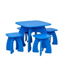 Kids' Table & 4 Chairs Set, Honey, Transilvan, Solid Wood, 60x60x50 cm, Blue