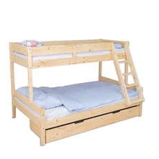 Bunk Bed Alexandra, Transilvan, Solid Wood, Height 155 cm, 3 People, 90/140x200 cm, Lacquered
