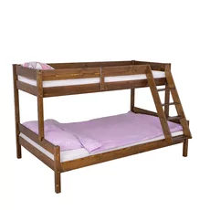 Bunk Bed Alexandra, Transilvan, Solid Wood, Height 155 cm, 3 People, 80/120x200 cm, Walnut